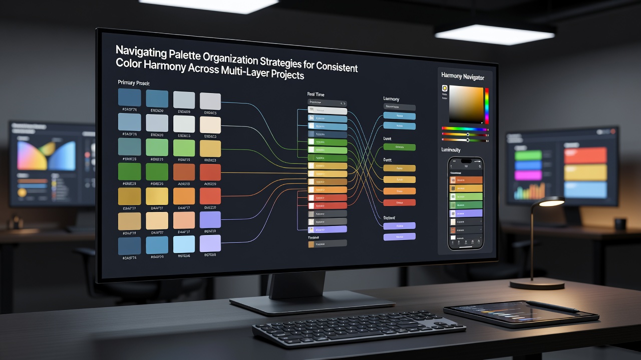 Close-up view of organized color swatches aligned with layer groups in a digital painting application
