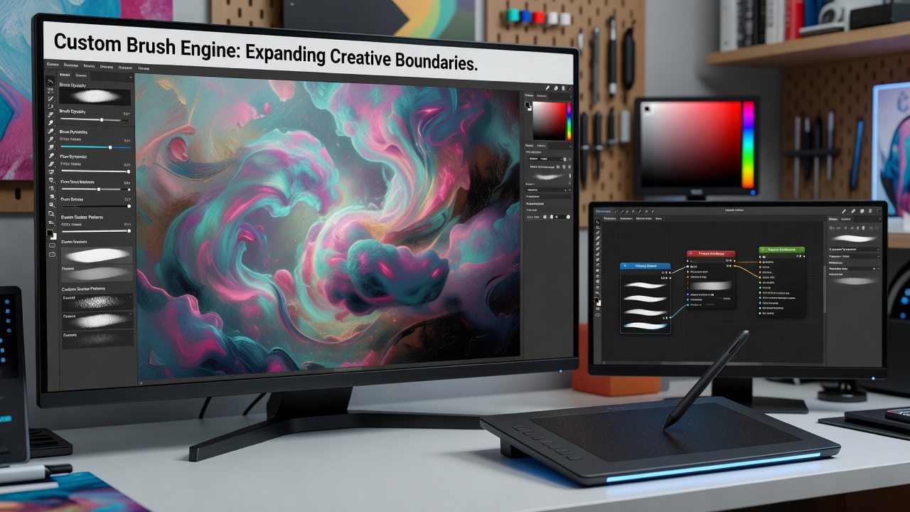 Close-up of a digital canvas showing varied brush strokes created with custom engine settings